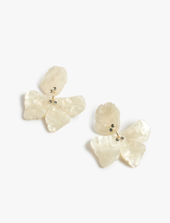 Kadın Büyük Boy Sallantılı Taş Detaylı Sedefli Çiçek Küpe