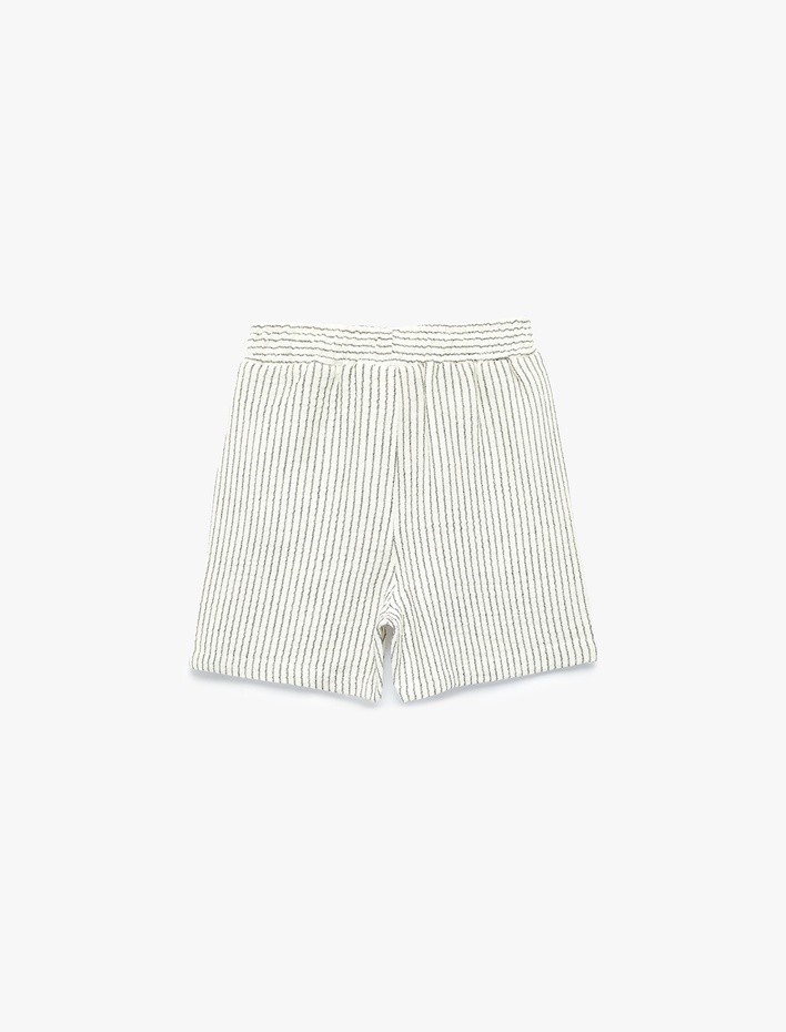Erkek Bebek Pamuklu Beli Bağcıklı Çizgili Şort