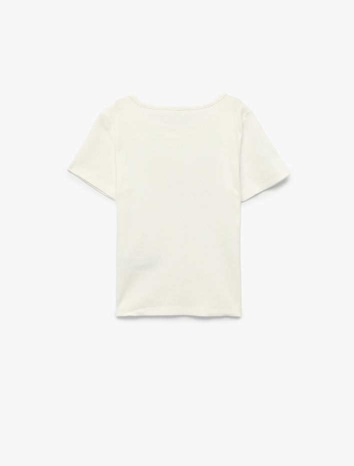 Kız Çocuk Pamuklu Kısa Kollu Bisiklet Yaka Kelebek Baskılı Tişört