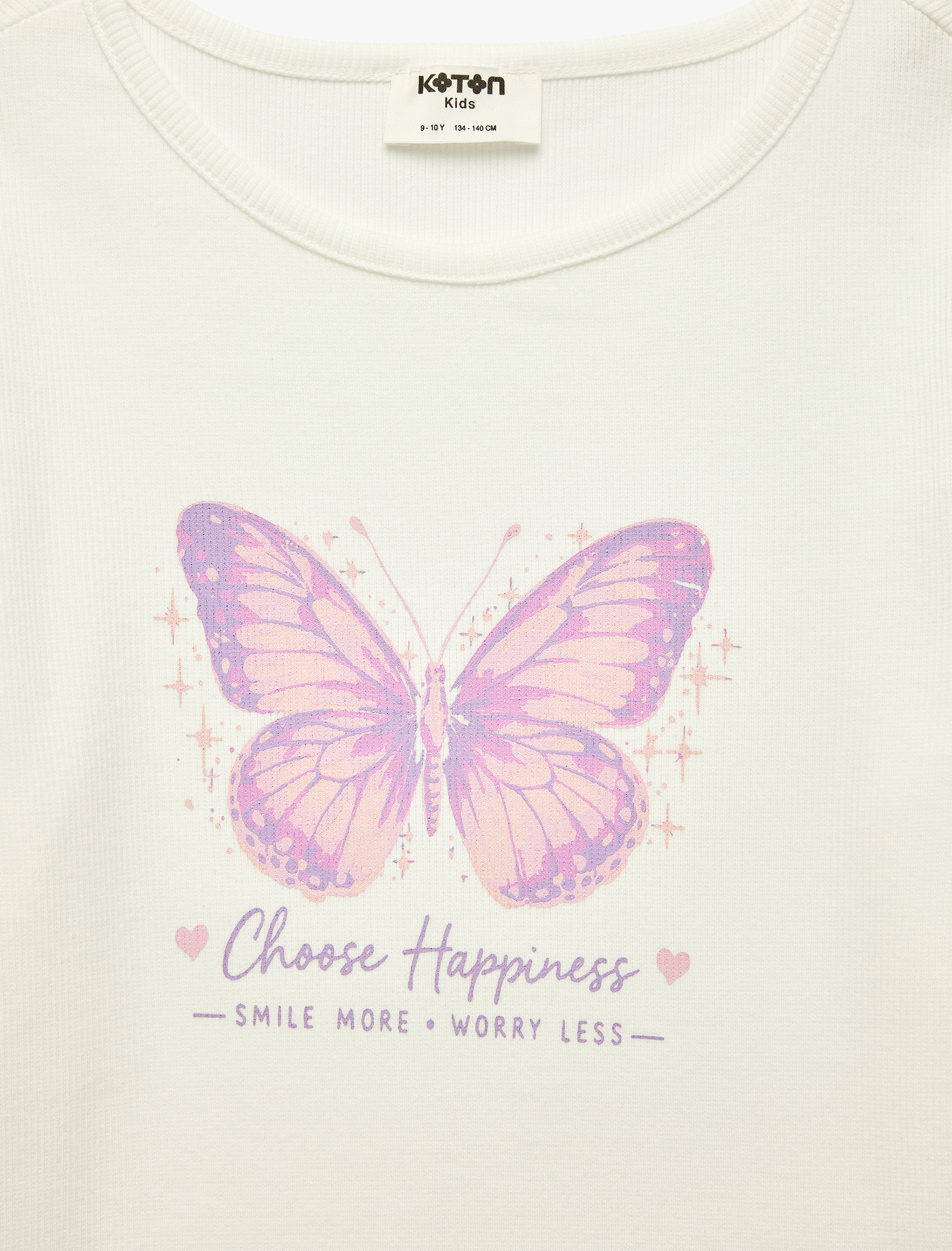  Kız Çocuk Pamuklu Kısa Kollu Bisiklet Yaka Kelebek Baskılı Tişört