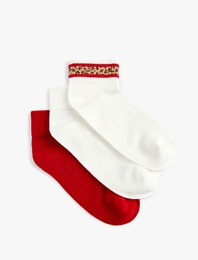 3'lü Pamuklu Çok Renkli Leopar Deseni Detaylı Patik Çorap Seti