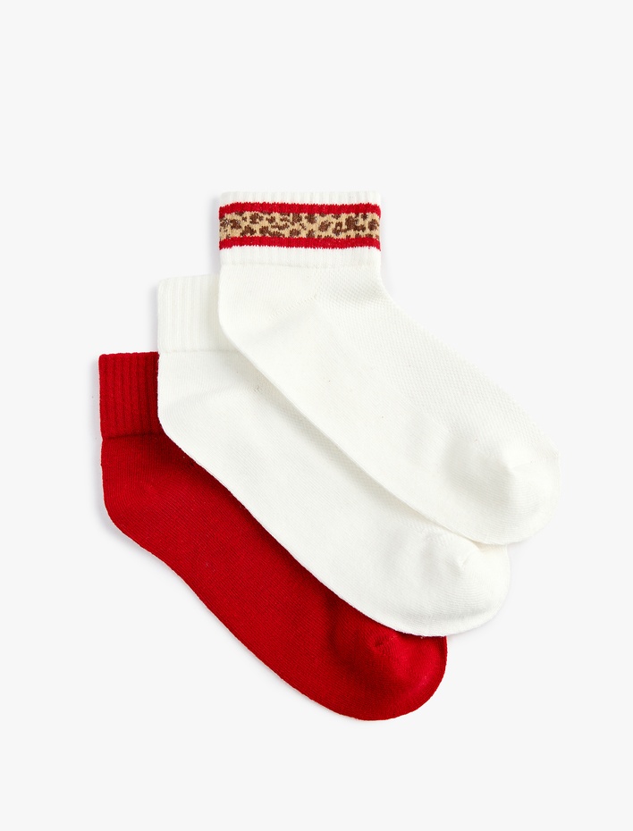 Kadın 3'lü Pamuklu Çok Renkli Leopar Deseni Detaylı Patik Çorap Seti