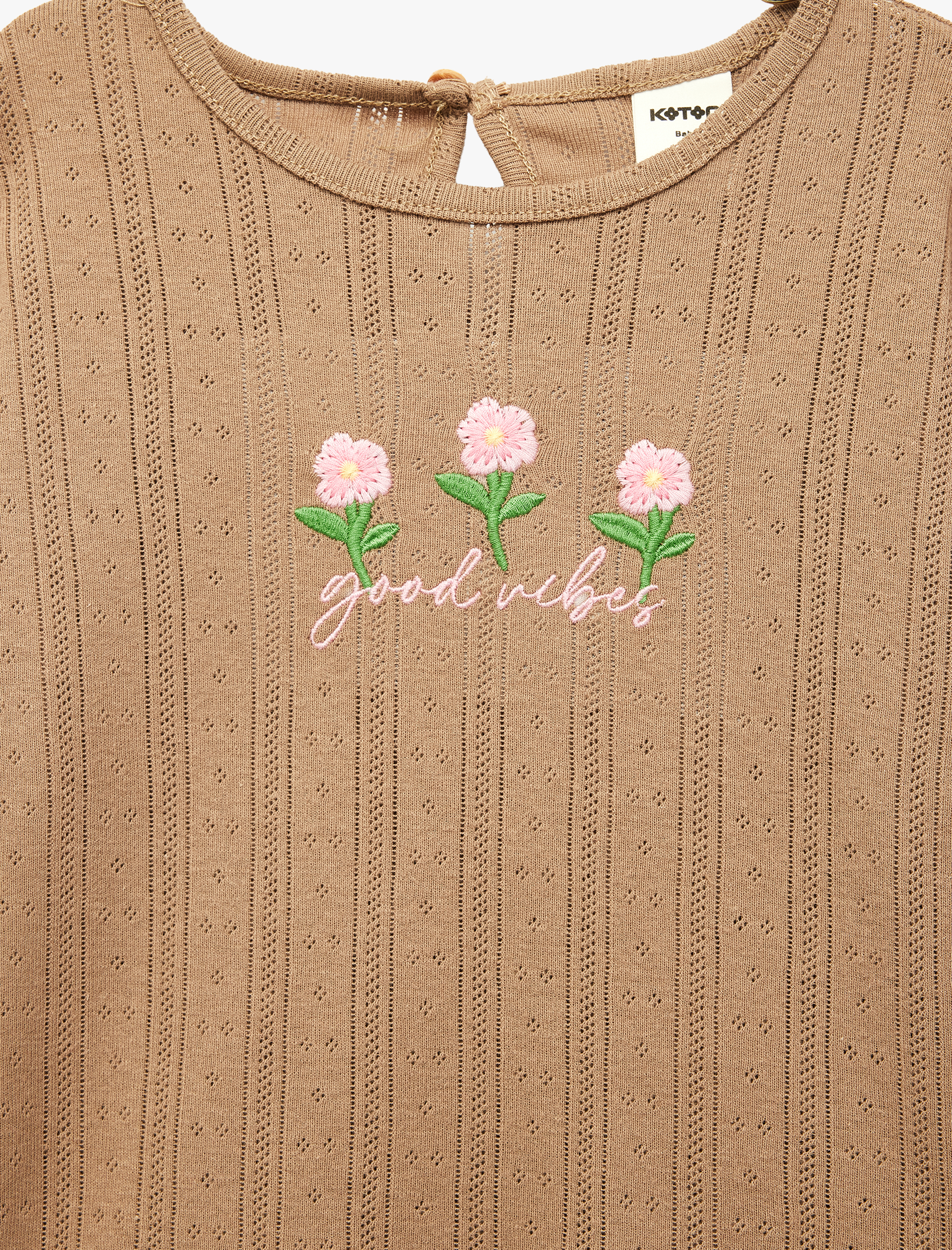  Kız Bebek Pamuklu Nakışlı Kısa Kollu Bisiklet Yaka Tişört