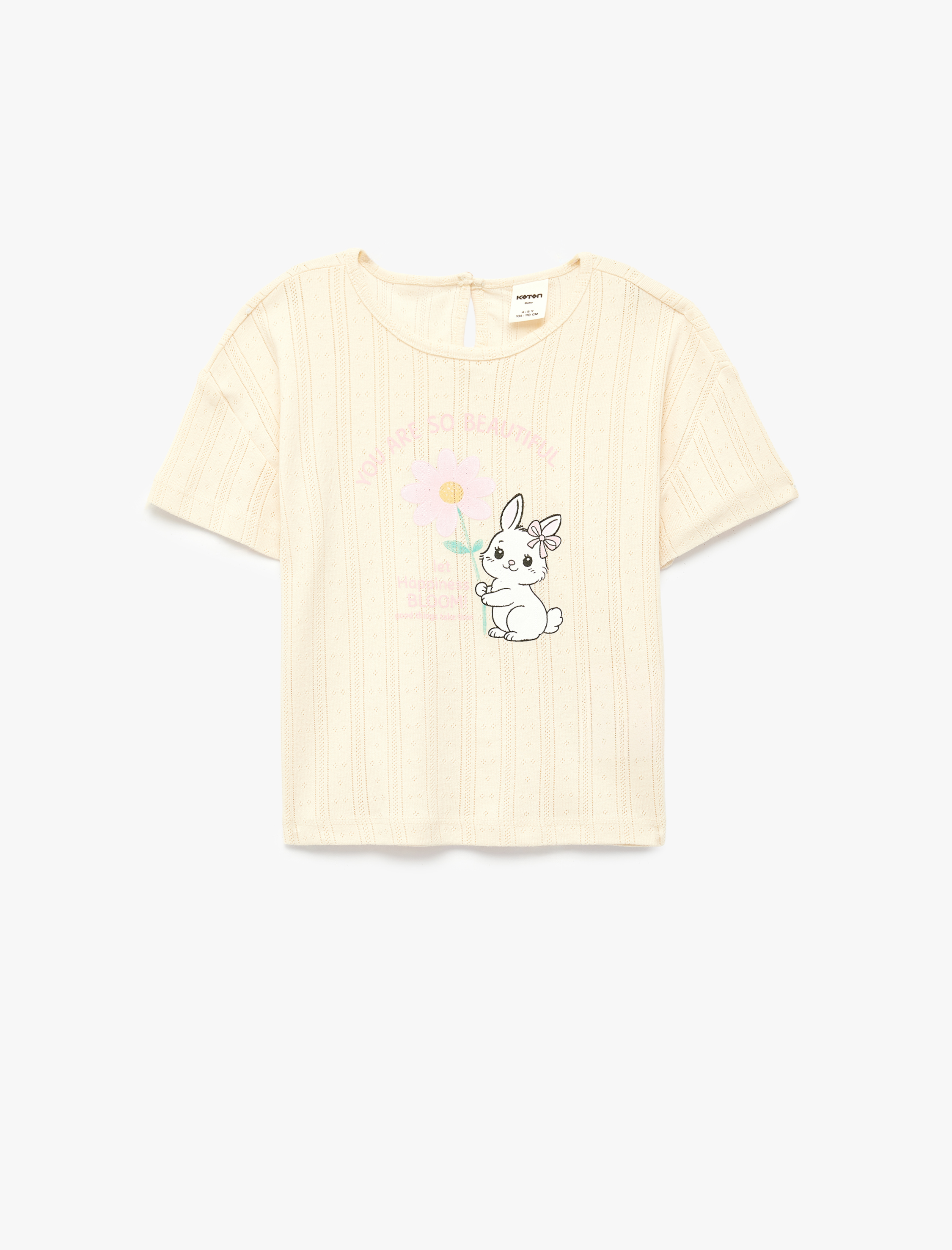  Kız Bebek Pamuklu Kısa Kollu Bisiklet Yaka Tavşan Baskılı Tişört