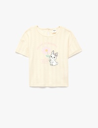 Pamuklu Kısa Kollu Bisiklet Yaka Tavşan Baskılı Tişört