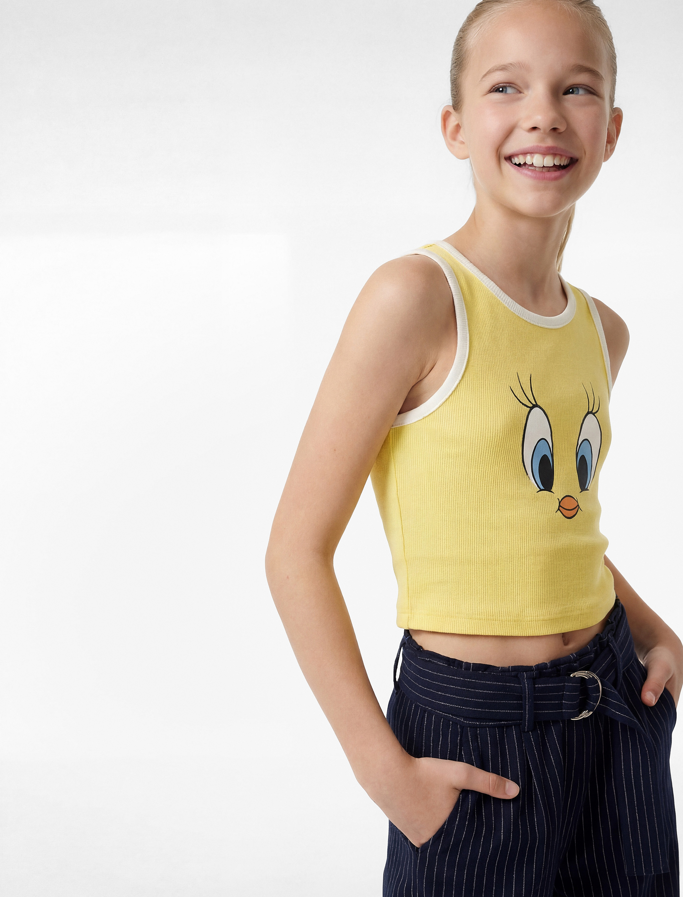  Kız Çocuk Tweety Lisanslı Baskılı Pamuklu Kolsuz Bisiklet Yaka Atlet