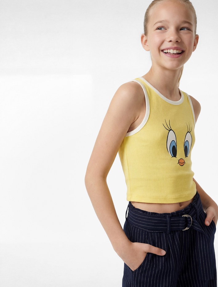 Kız Çocuk Tweety Lisanslı Baskılı Pamuklu Kolsuz Bisiklet Yaka Atlet
