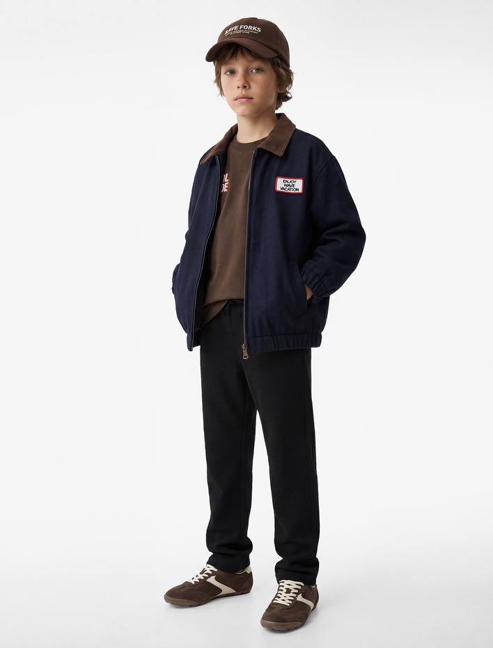 Erkek Çocuk Fermuarlı Cepli Pamuklu Beli Bağcıklı Basic Eşofman Altı