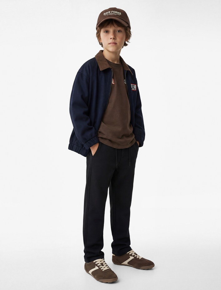 Erkek Çocuk Fermuarlı Cepli Pamuklu Beli Bağcıklı Basic Eşofman Altı