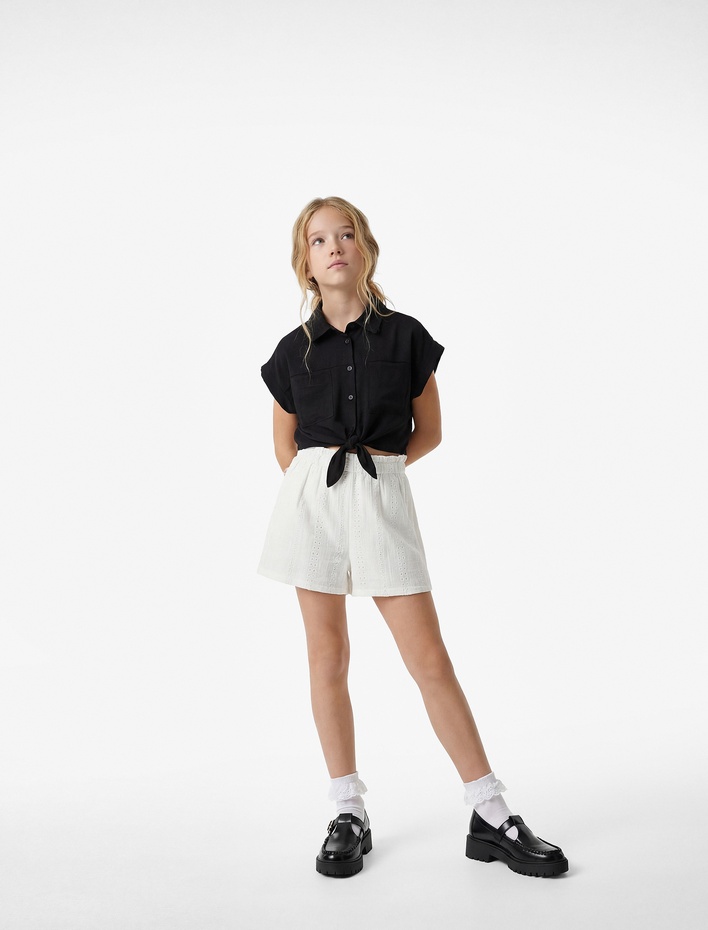 Kız Çocuk Pamuklu Yüksek Bel Beli Lastikli Şort