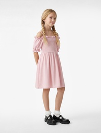 Gipeli Balon Kollu Omzu Açık Midi Elbise