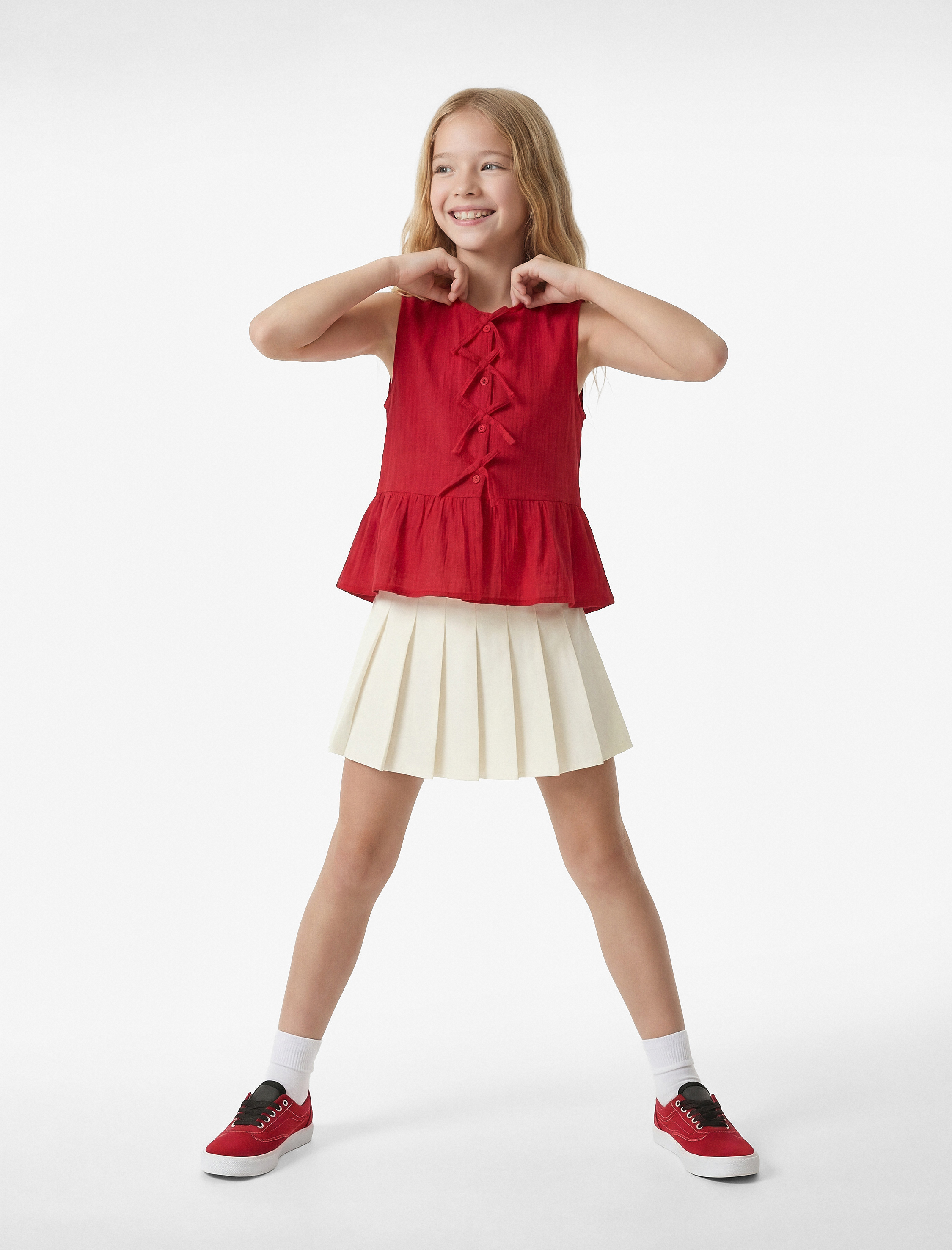  Kız Çocuk Pamuklu Kalın Pileli Basic Mini Etek