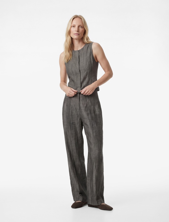  Yüksek Bel İspanyol Paça Keten Karışımlı Pantolon