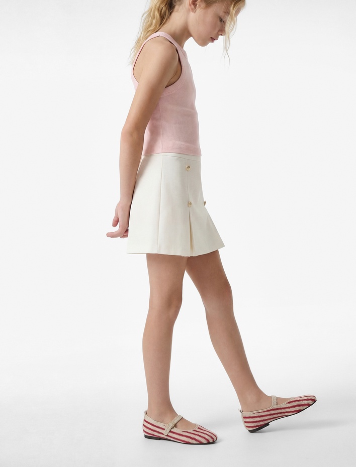 Kız Çocuk Pamuklu Gabardin Kumaş Beli Lastikli Düğme Detaylı Pileli Şort Etek