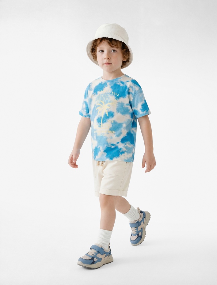 Erkek Bebek Pamuklu Cepli Duble Paça Beli Bağcıklı Gabardin Şort