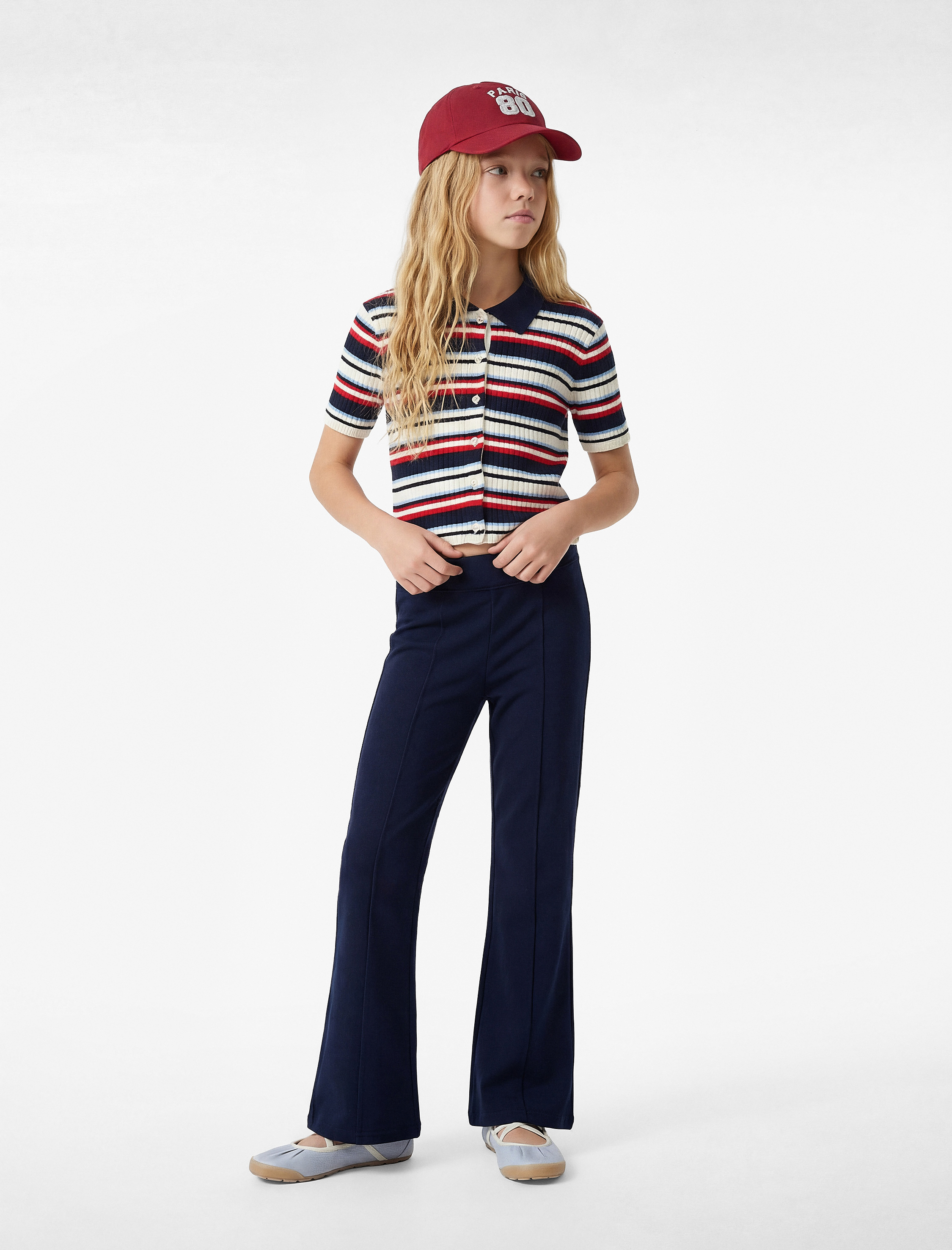  Kız Çocuk Viskon Karışımlı Slim Fit İspanyol Paça Pantolon