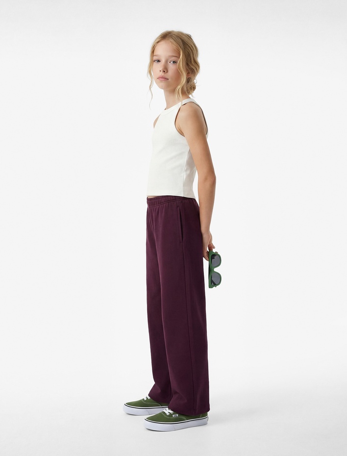 Kız Çocuk Beli Lastikli Viskon Karışımlı Geniş Paça Pantolon