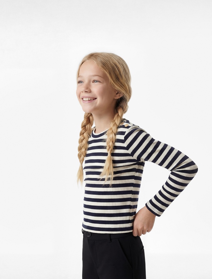 Kız Çocuk Cep Detaylı Düğmeli Basic Pantolon