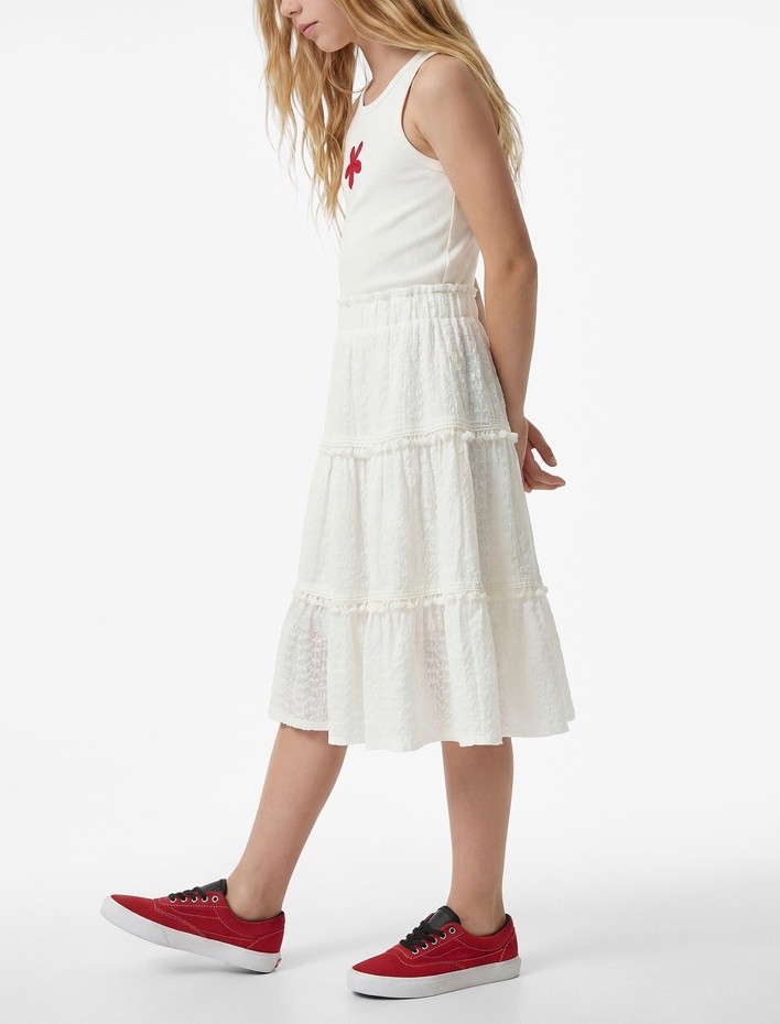 Kız Çocuk Dantel Detaylı A Kesim Bürümcük Katlı Midi Etek