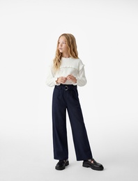 Fırfır Detaylı Uzun Kollu Bisiklet Yaka Bluz