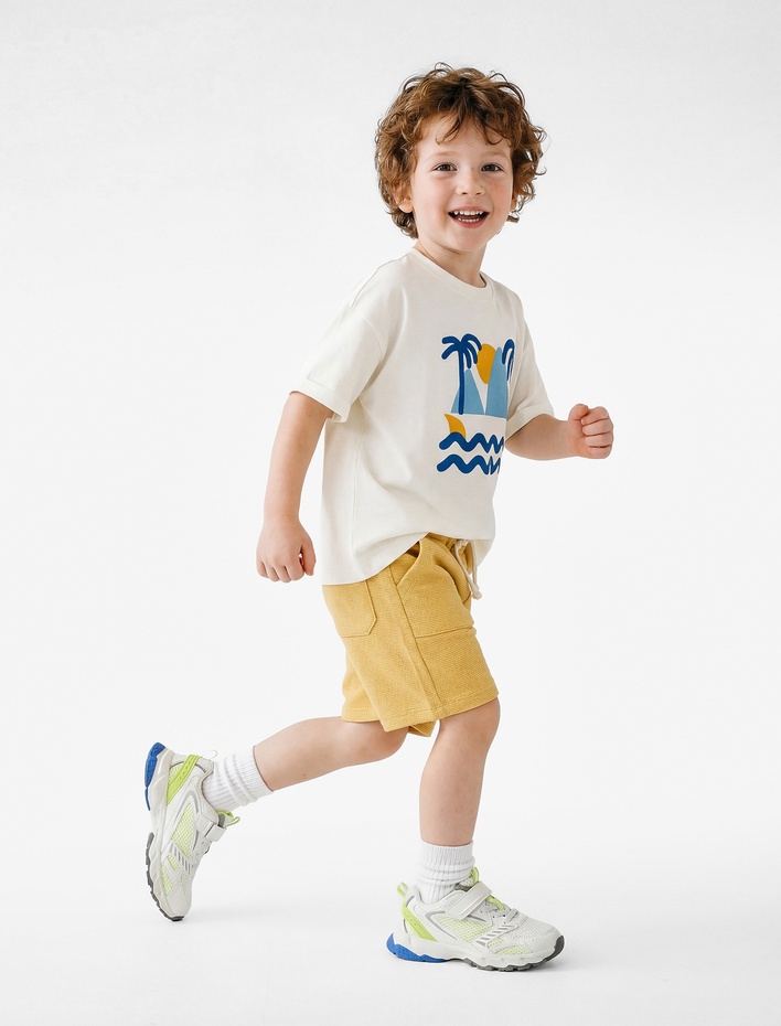 Erkek Bebek Pamuklu Beli Bağcıklı Cep Detaylı Şort