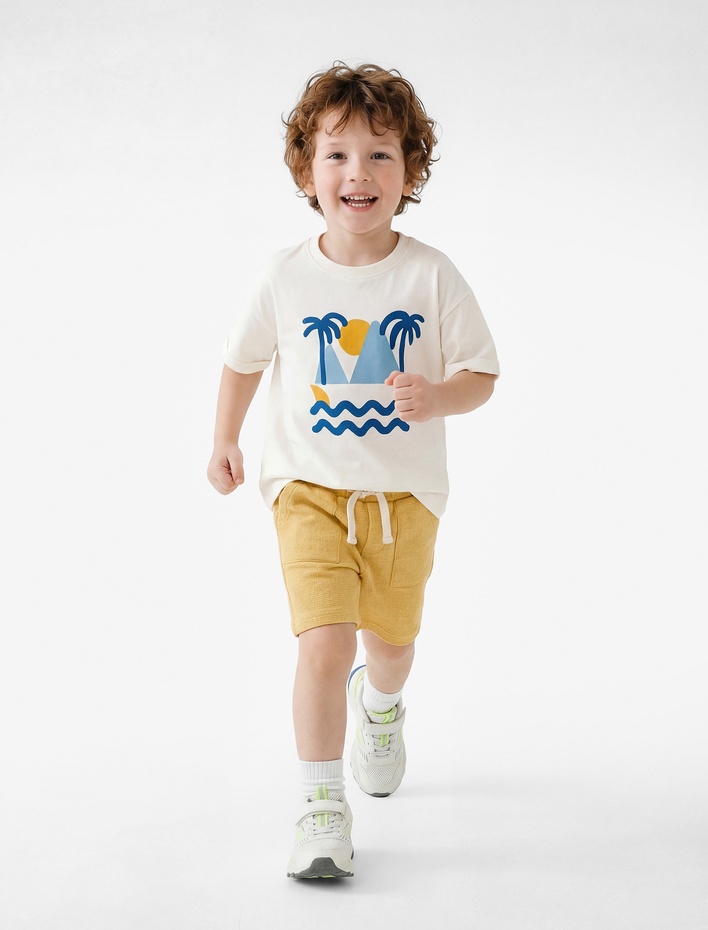 Erkek Bebek Pamuklu Beli Bağcıklı Cep Detaylı Şort