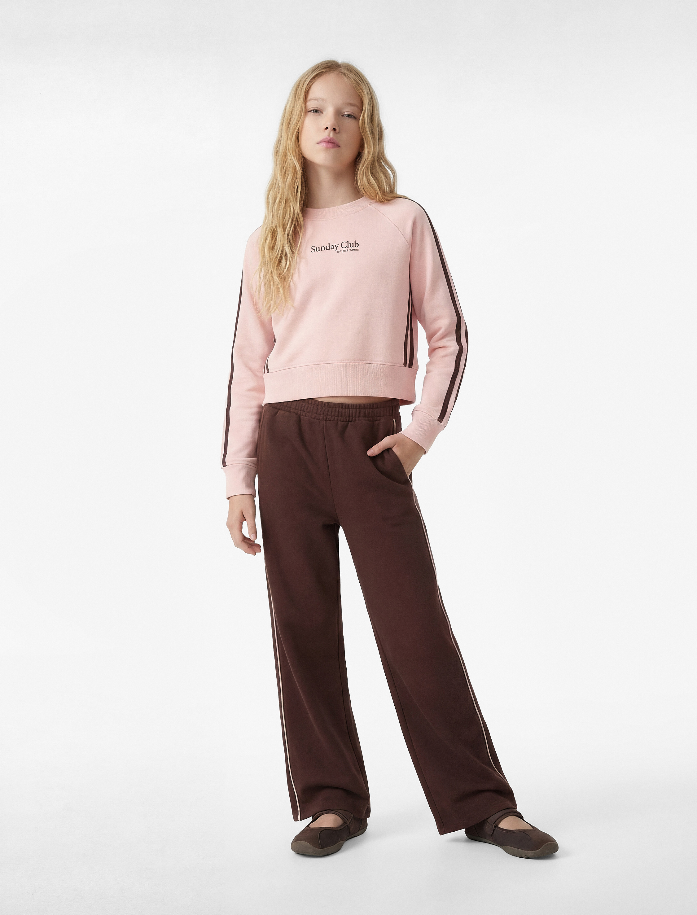  Kız Çocuk Modal Karışımlı Beli Lastikli Geniş Paça Pantolon