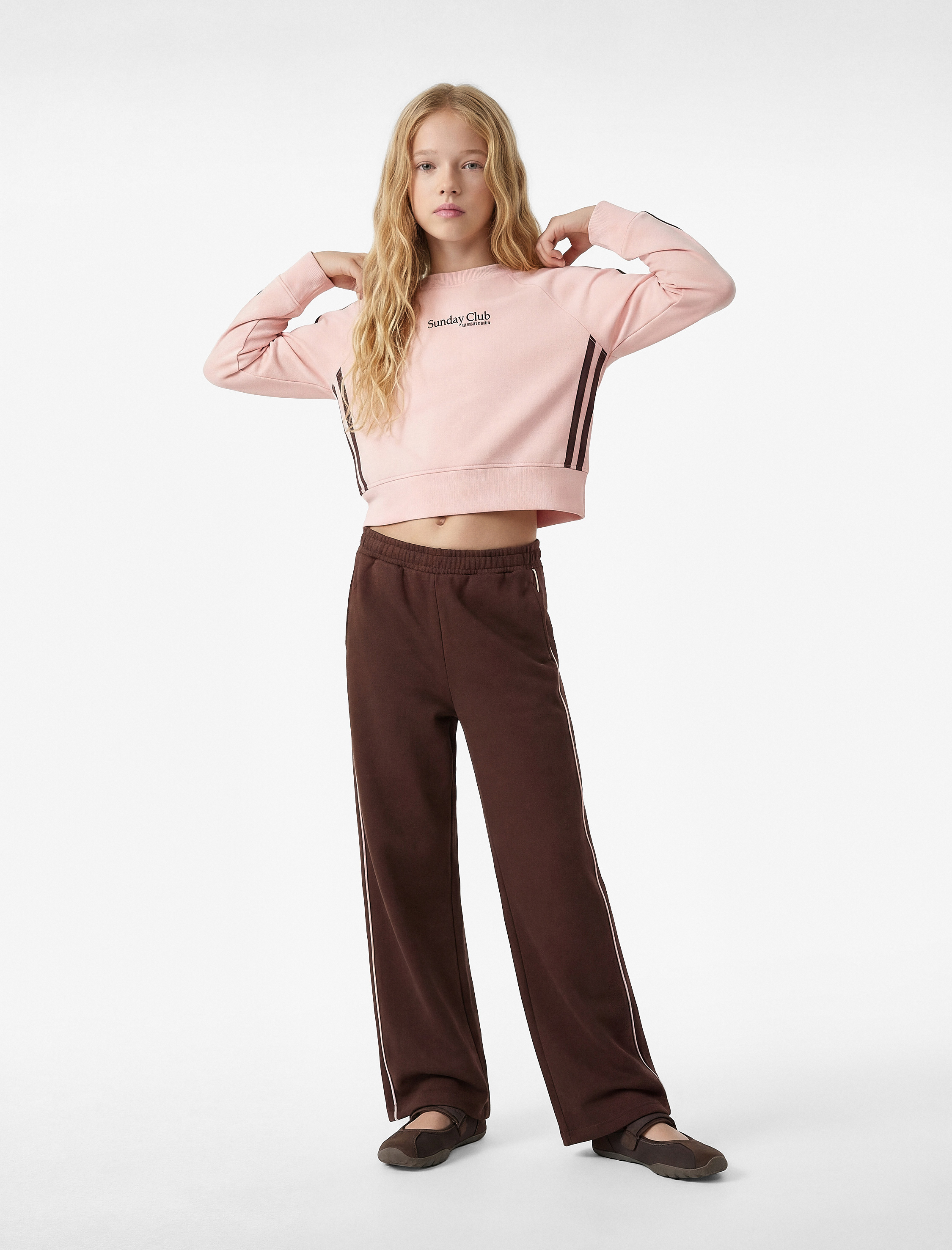  Kız Çocuk Modal Karışımlı Beli Lastikli Geniş Paça Pantolon