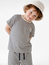 Pamuklu Uzun Kollu Bisiklet Yaka Çizgili Tişört