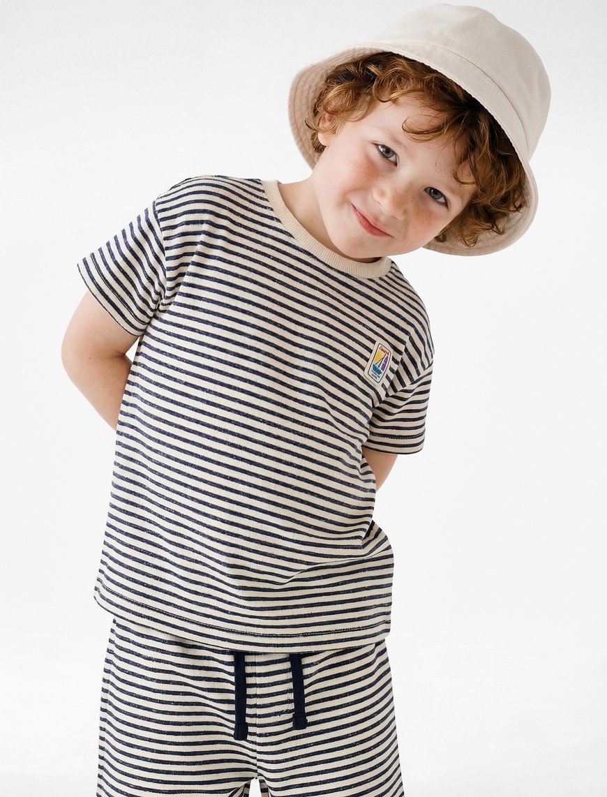 Koton Erkek Bebek Pamuklu Uzun Kollu Bisiklet Yaka Çizgili T-Shirt
