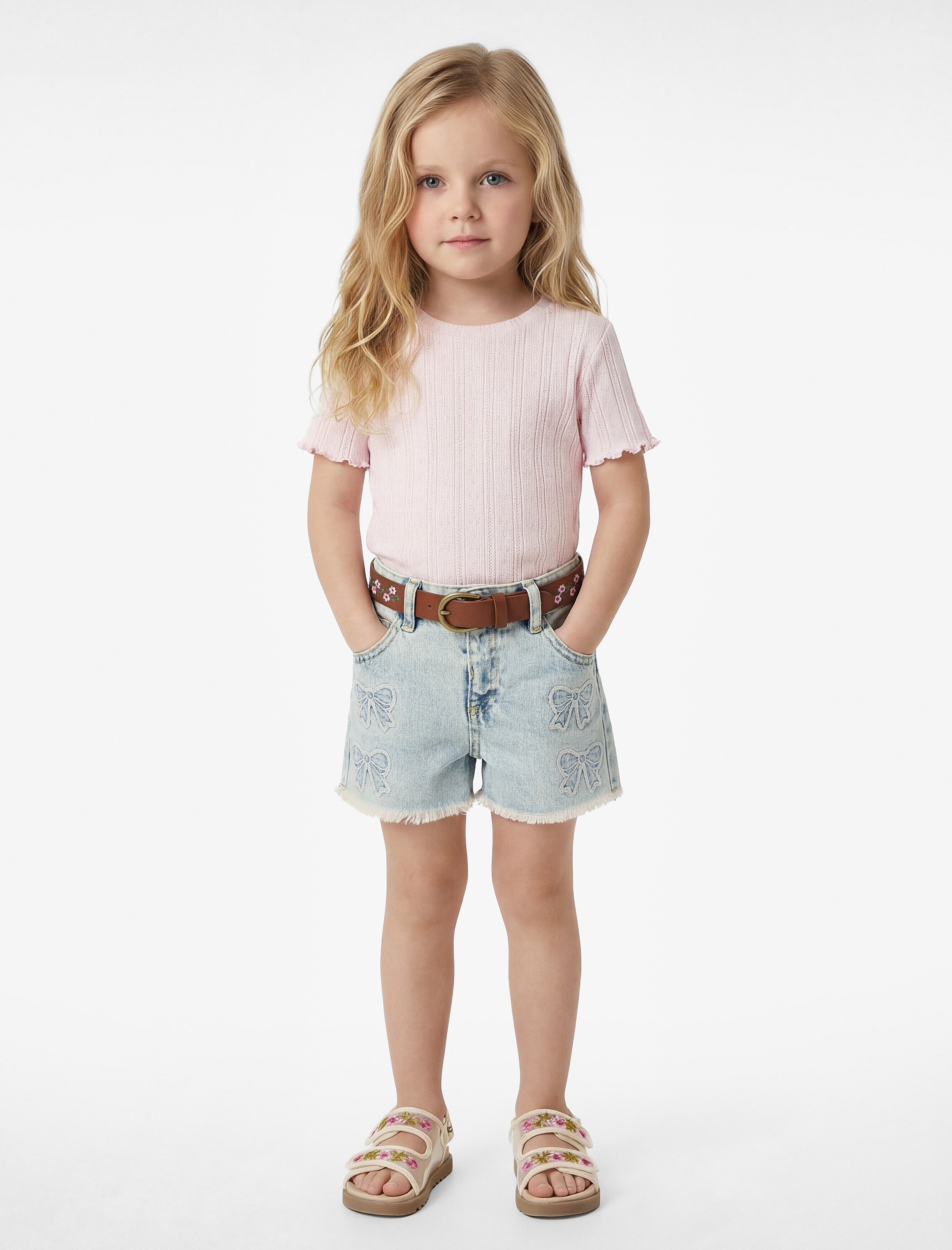  Kız Bebek Fırfır Detaylı Kısa Kollu Bisiklet Yaka Pamuklu Tişört