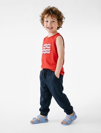 Pamuklu Beli Bağcıklı Müslin Kumaş Basic Jogger Pantolon