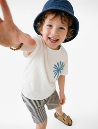 Pamuklu Beli Bağlamalı Çizgili Şort