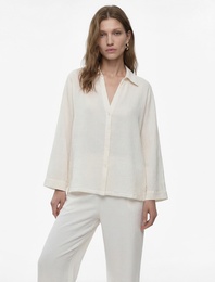 Pamuklu Geniş Uzun Kollu Düğmeli Müslin Gömlek