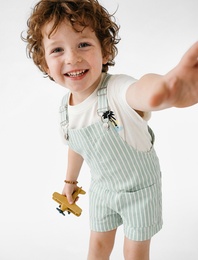 Kare Yaka Çizgili Askılı Kısa Tulum