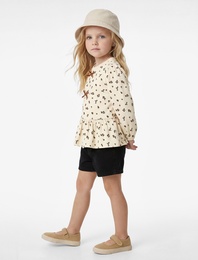 Fiyonk Detaylı Pamuklu Uzun Kollu Bisiklet Yaka Çiçekli Tişört