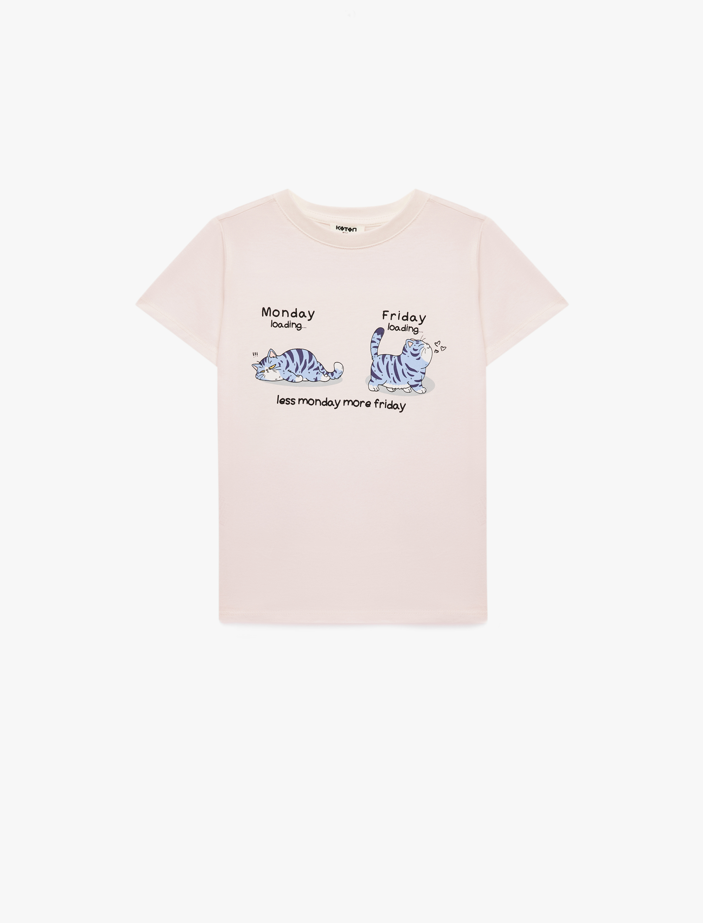  Kız Çocuk Kedi Baskılı Kısa Kollu Bisiklet Yaka Pamuklu Tişört