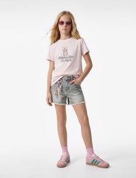 Pamuklu Baskılı Kısa Kollu Bisiklet Yaka Tişört