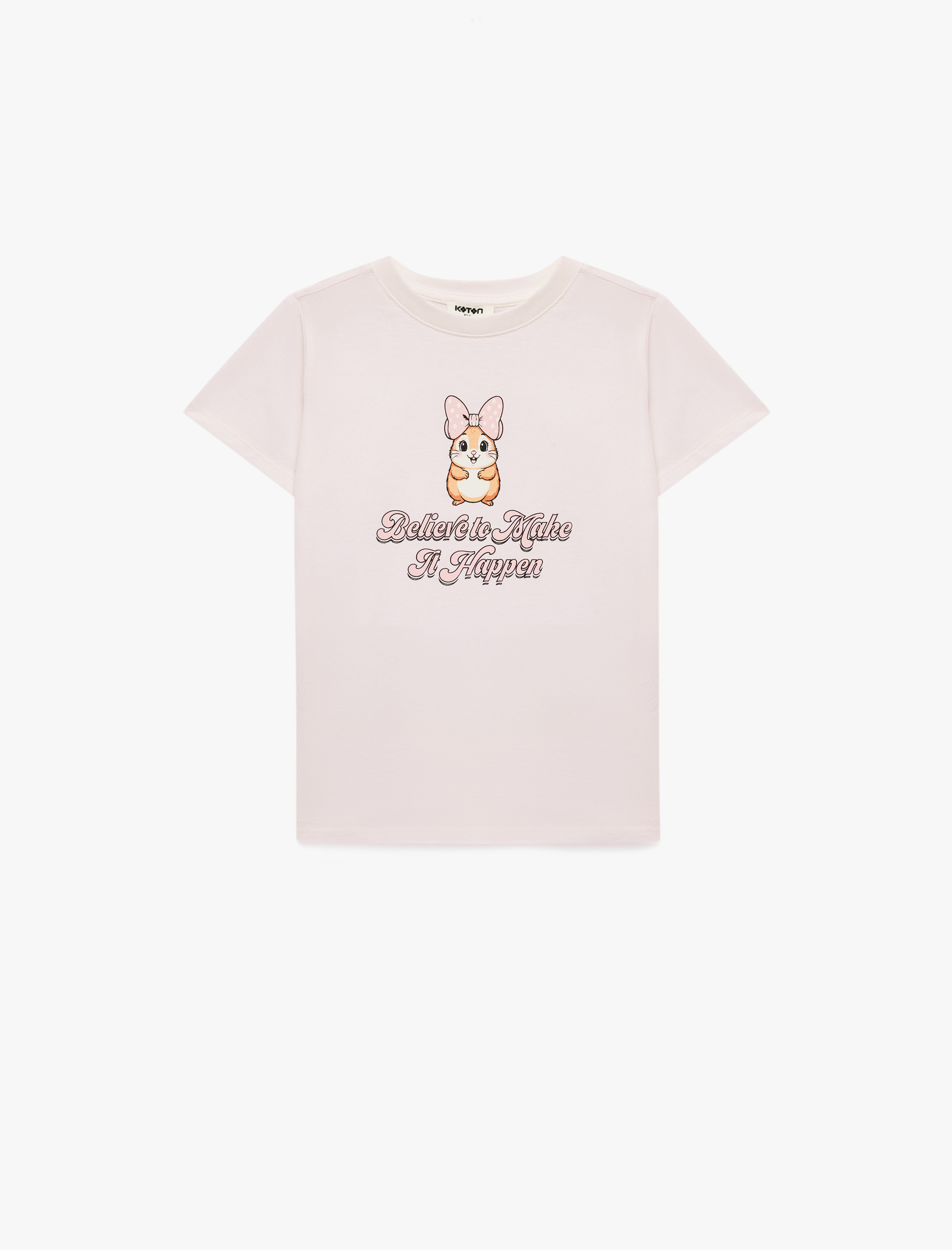  Kız Çocuk Pamuklu Baskılı Kısa Kollu Bisiklet Yaka Tişört