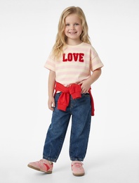 Pamuklu Kısa Kollu Bisiklet Yaka Nakışlı Tişört