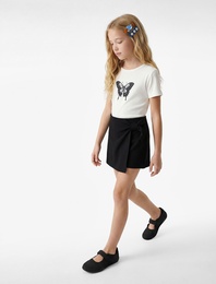 Kelebek Baskılı Kısa Kollu Bisiklet Yaka Pamuklu Tişört