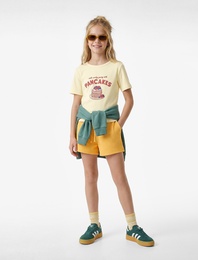 Baskılı Kısa Kollu Bisiklet Yaka Pamuklu Tişört