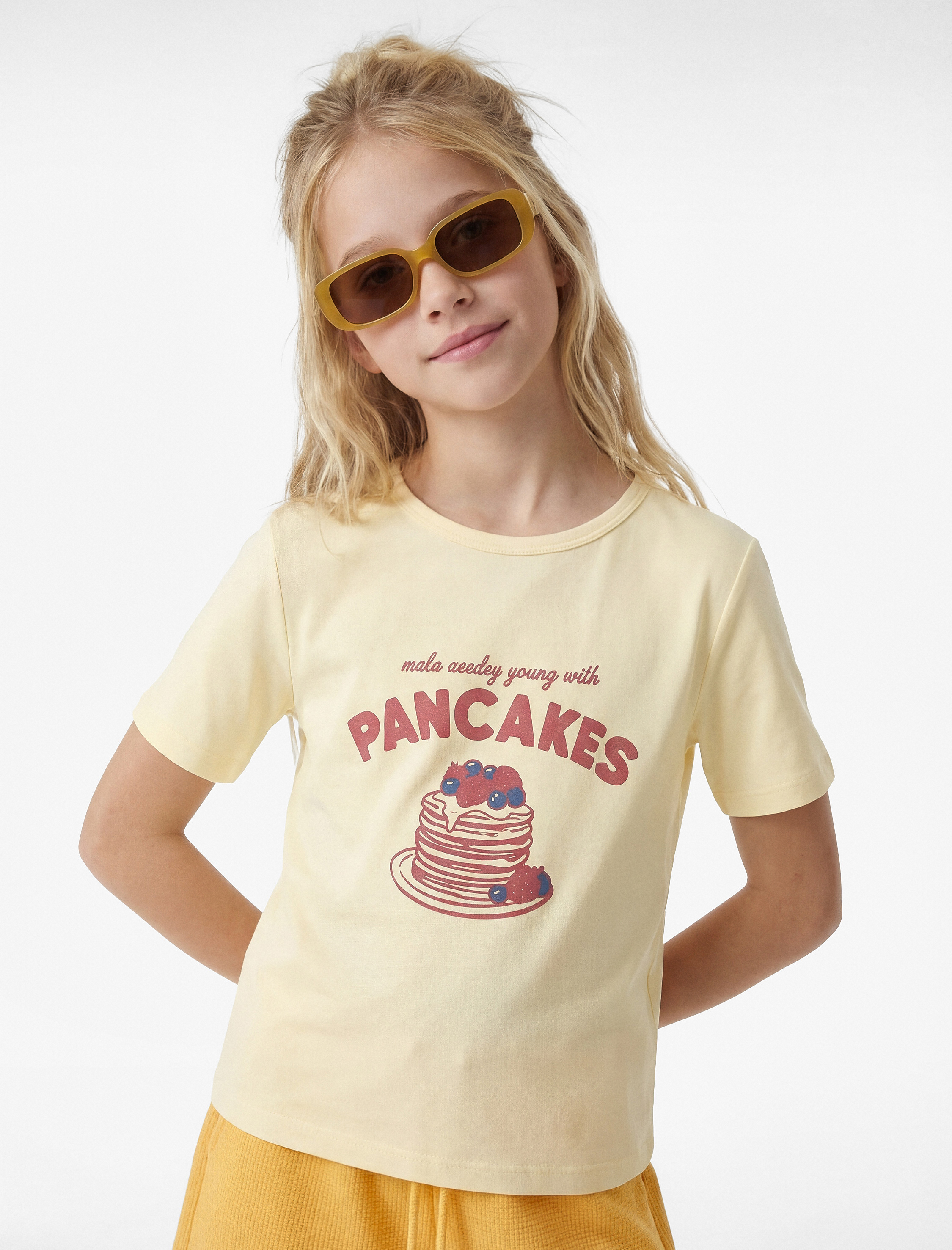  Kız Çocuk Baskılı Kısa Kollu Bisiklet Yaka Pamuklu Tişört