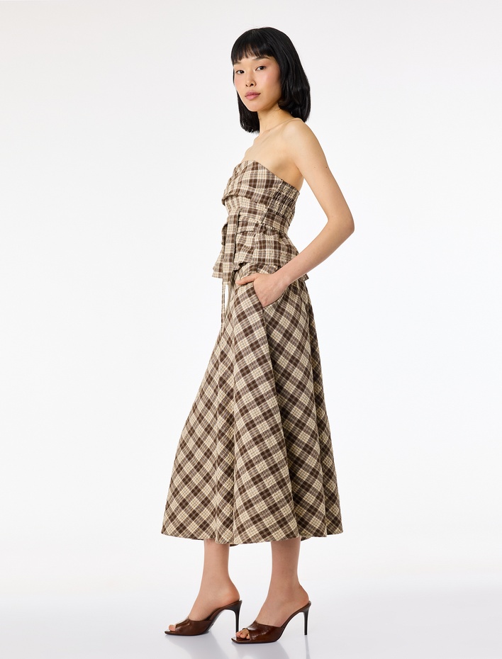  Kemerli A Kesim Midi Ekose Etek