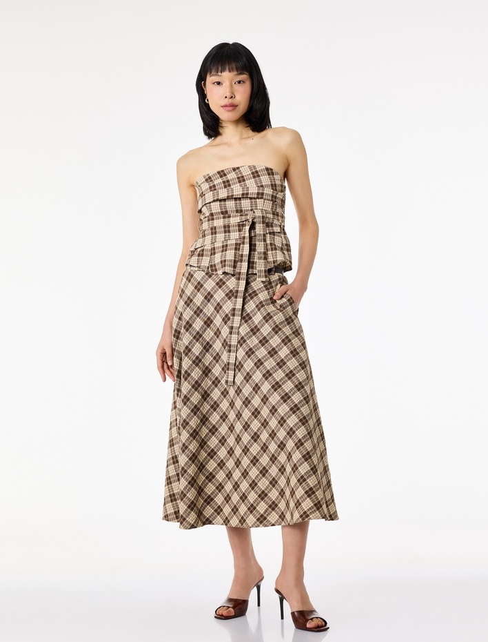  Kemerli A Kesim Midi Ekose Etek