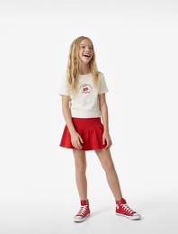 Kısa Kollu Slim Fit Bisiklet Yaka Pamuklu Baskılı Crop Tişört