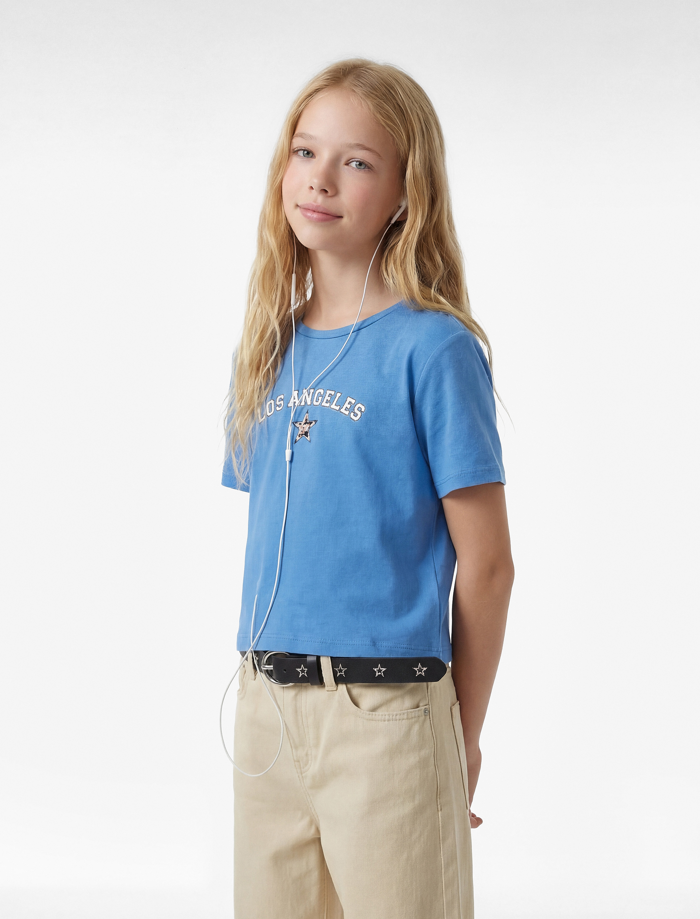  Kız Çocuk Bisiklet Yaka Kısa Kollu Pamuklu Crop Tişört