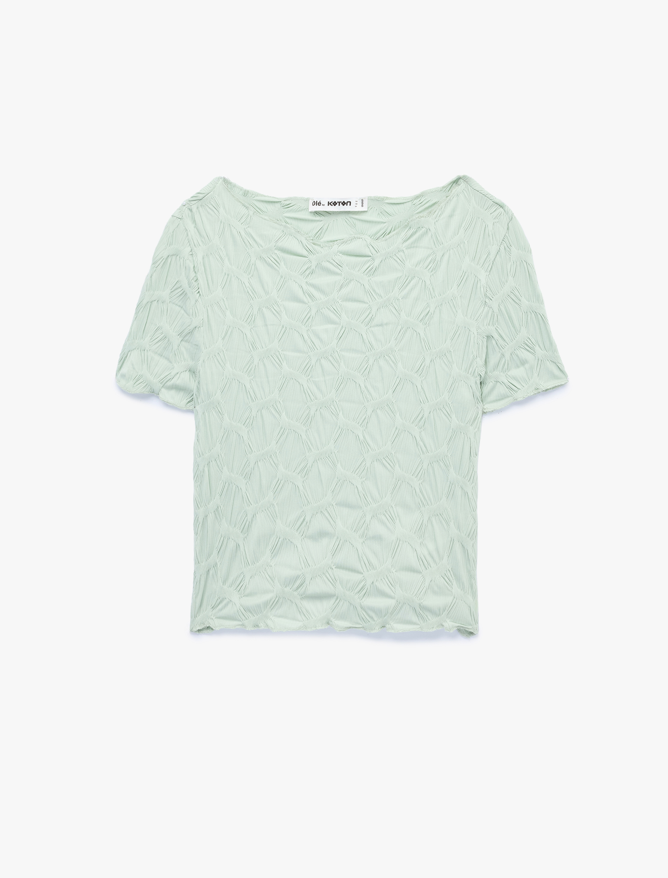   Bürümcük Kumaş Slim Fit Kısa Kollu Kayık Yaka Crop Tişört