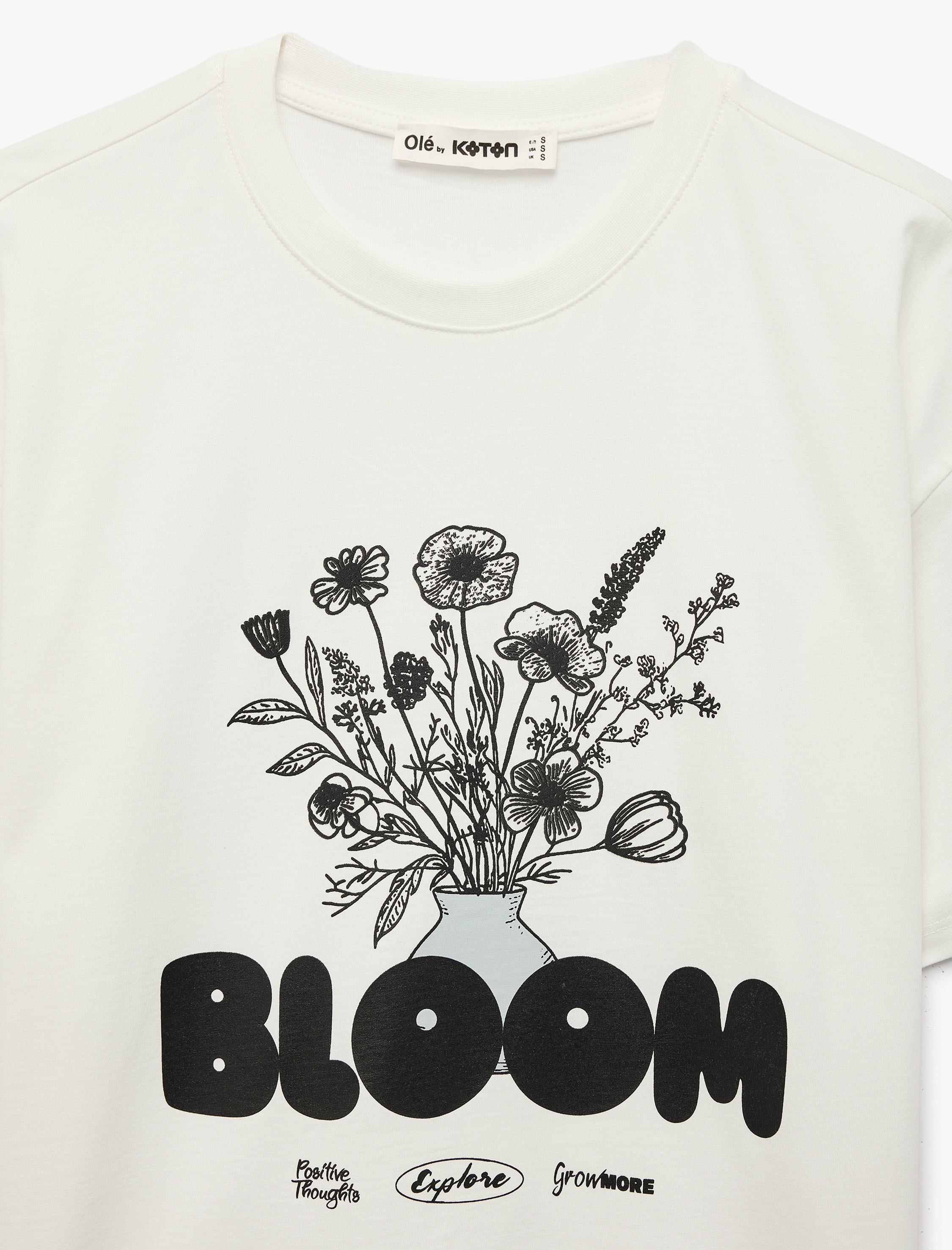 Regular Fit Kısa Kollu Bisiklet Yaka Çiçek Baskılı Pamuklu Tişört - Görsel 5