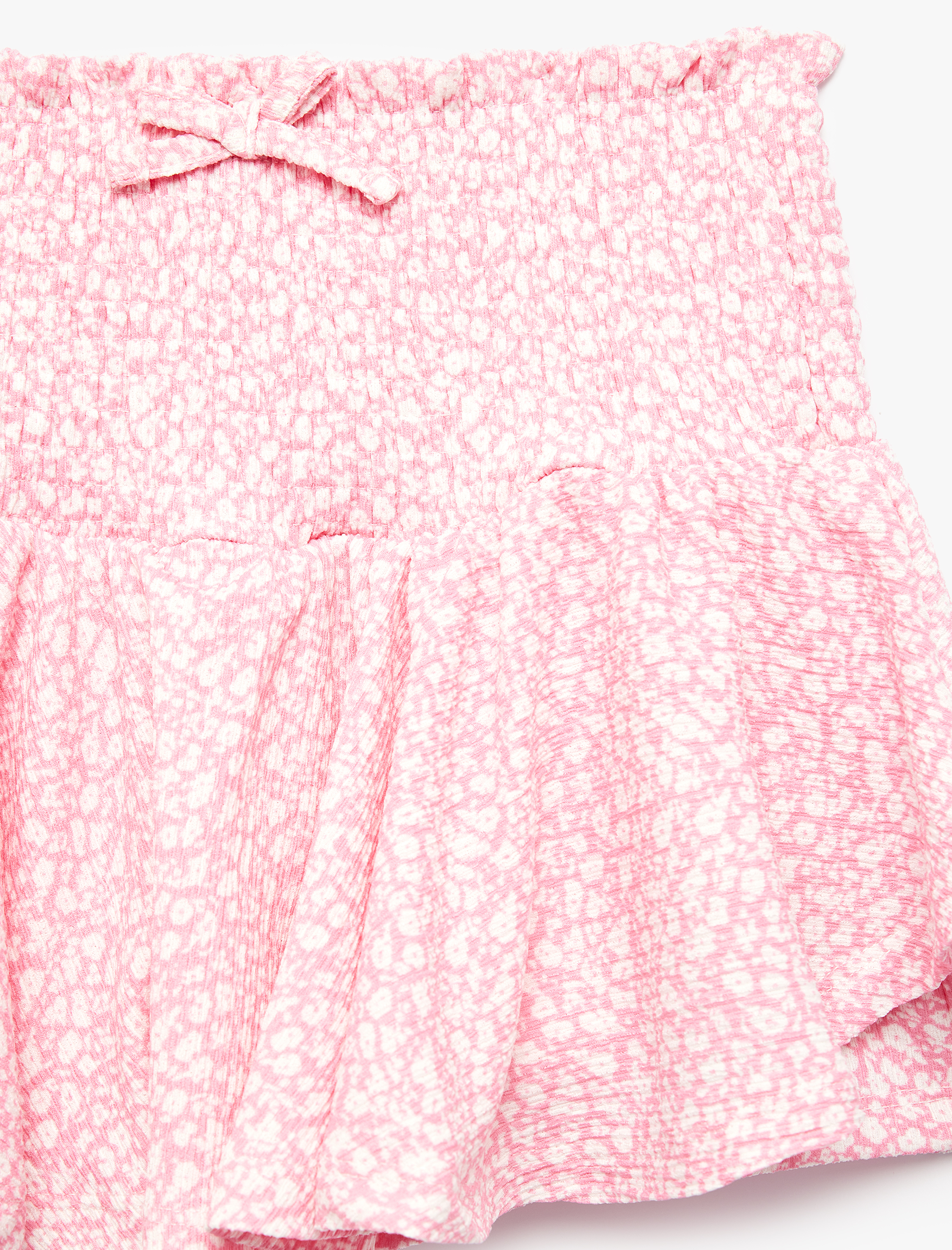  Kız Çocuk Fiyonklu Gipeli Çiçek Desenli Pileli Şort Etek